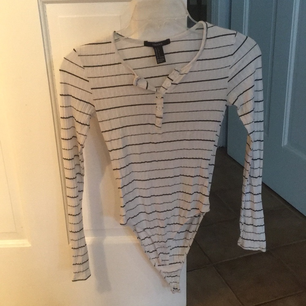 Forever 21 black and white striped bodysuit